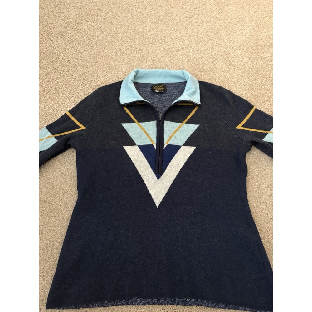 Icelandic Design 100% Wool Sweater Womens L Nordic Geometric Qtr Zip Pullover